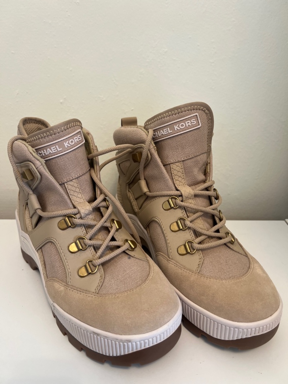 Michael Kors Beige/Tan Combat Moto Boots